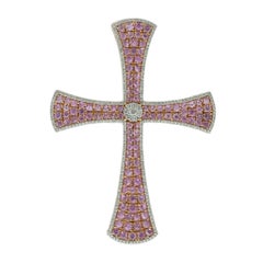 18KT Rose Gold Diamond & Pink Sapphire Cross Pendant