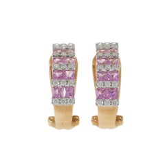 18KT Rose Gold Diamond & Pink Sapphire Wide Huggie Earrings