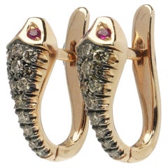 18kt Rose Gold Diamant & Rubin Schlangenohrringe