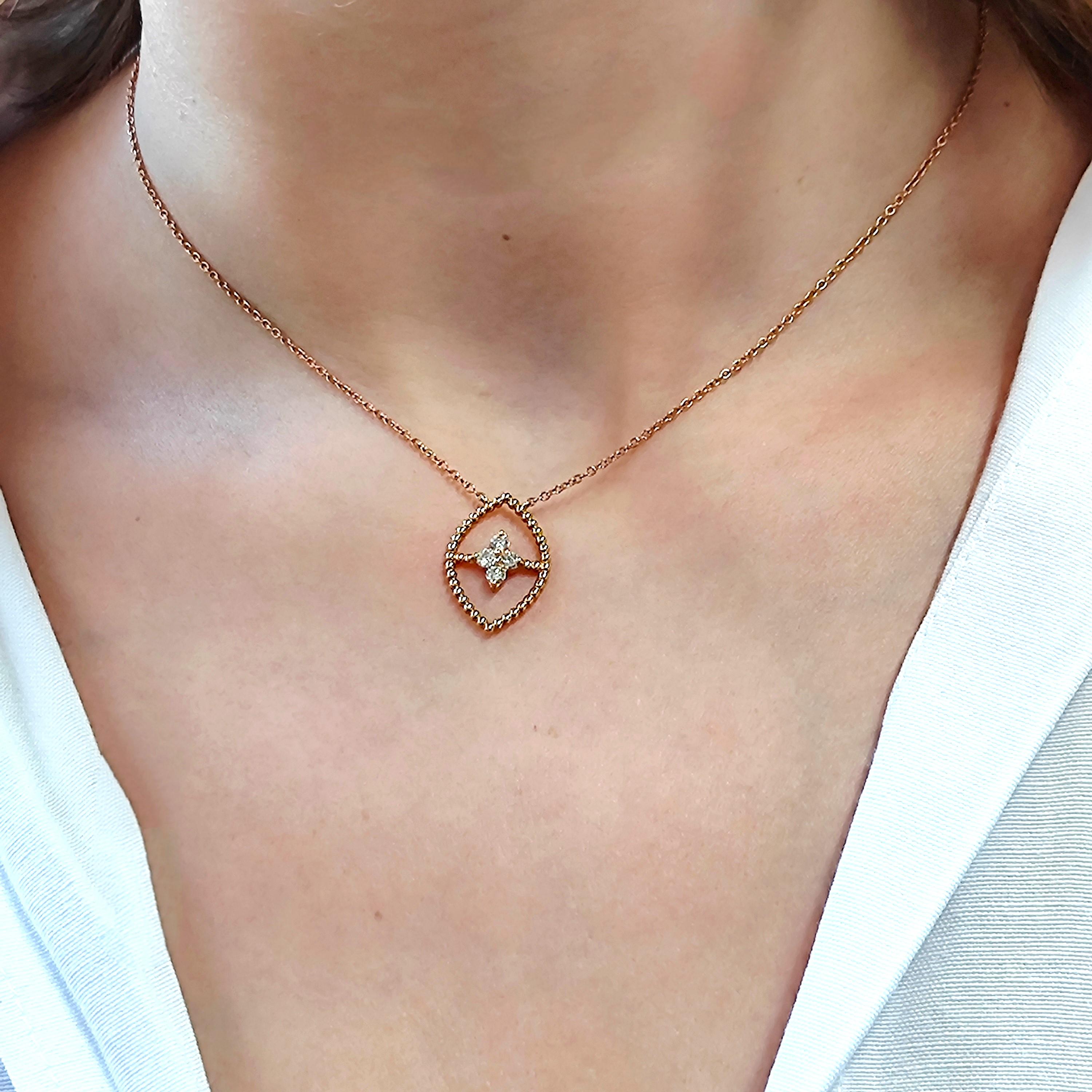 Modern 18KT Rose gold & diamonds Navette necklace  For Sale
