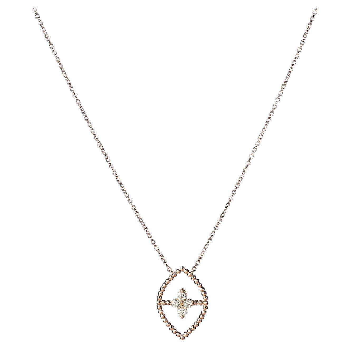 18KT Rose gold & diamonds Navette necklace  For Sale