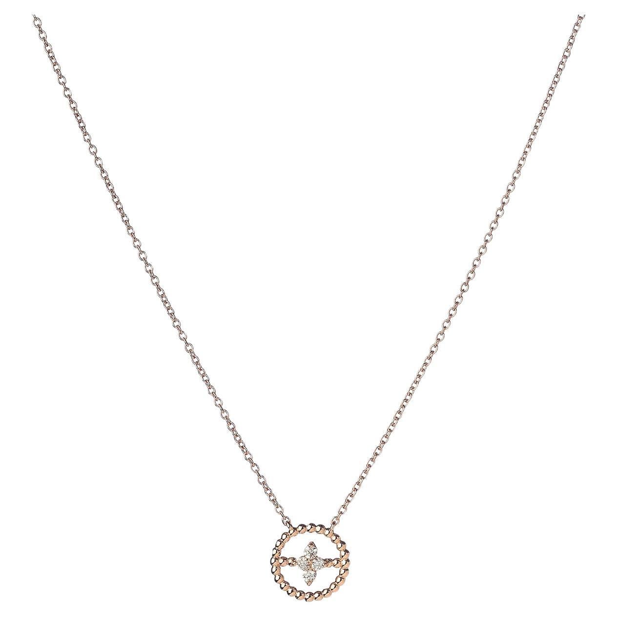 18KT Rose gold & diamonds round pendant necklace  For Sale