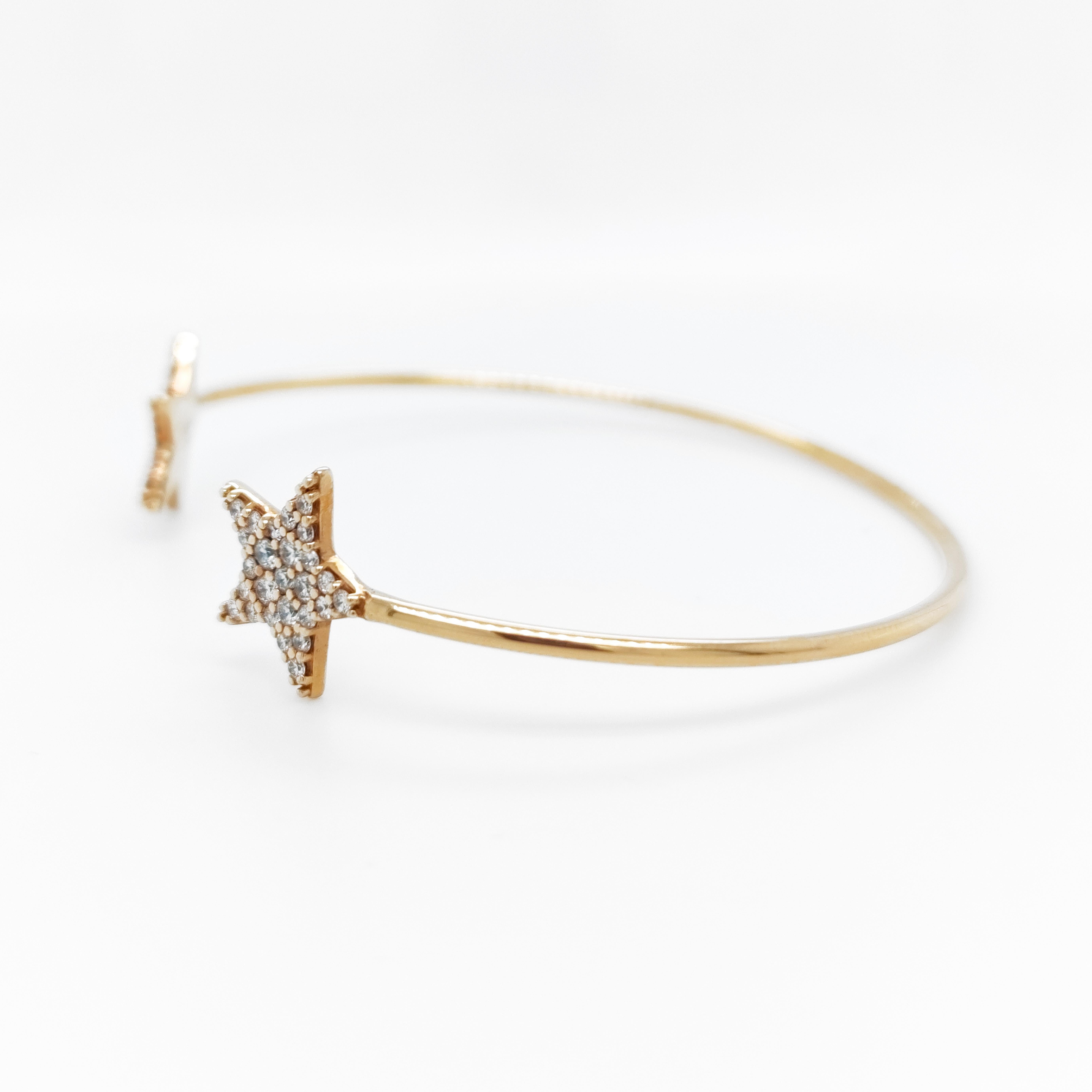 Brilliant Cut 18KT Rose gold & diamonds Star cuff For Sale