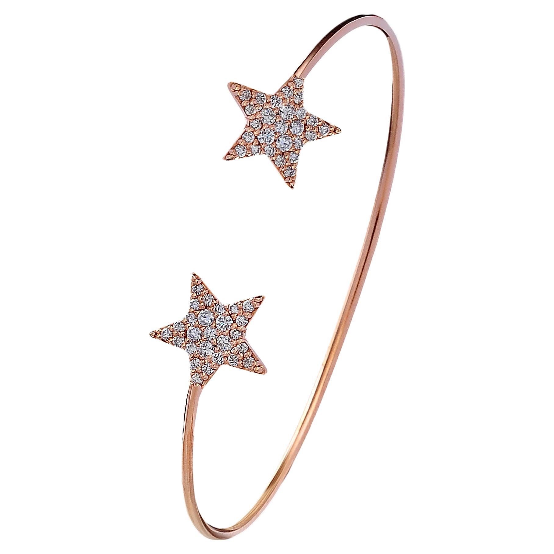 18KT Rose gold & diamonds Star cuff For Sale
