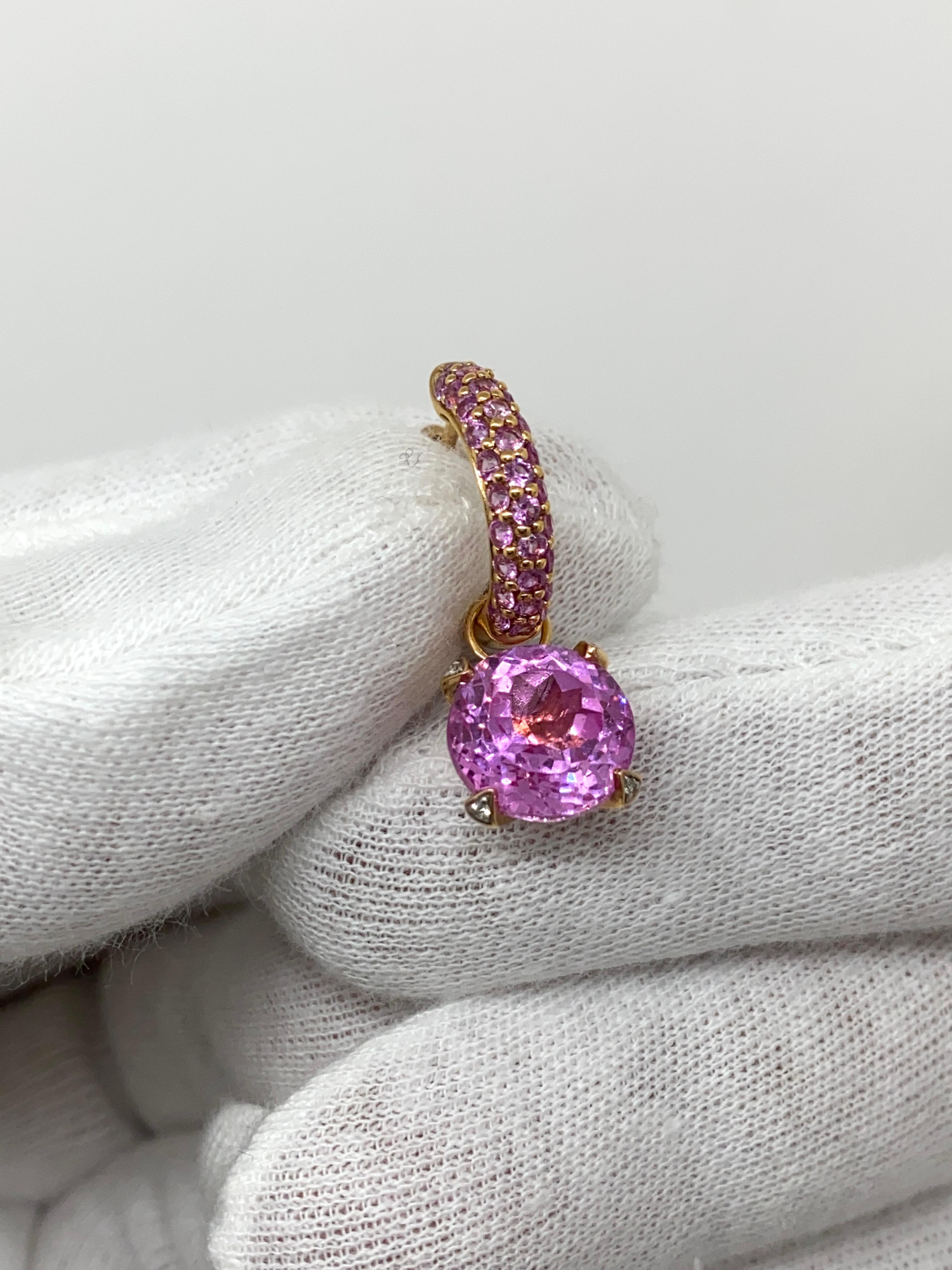18Kt Rose Gold Drop Earrings Pink Sapphires 1.39 Carat, Pink Quartz & Diamonds 2