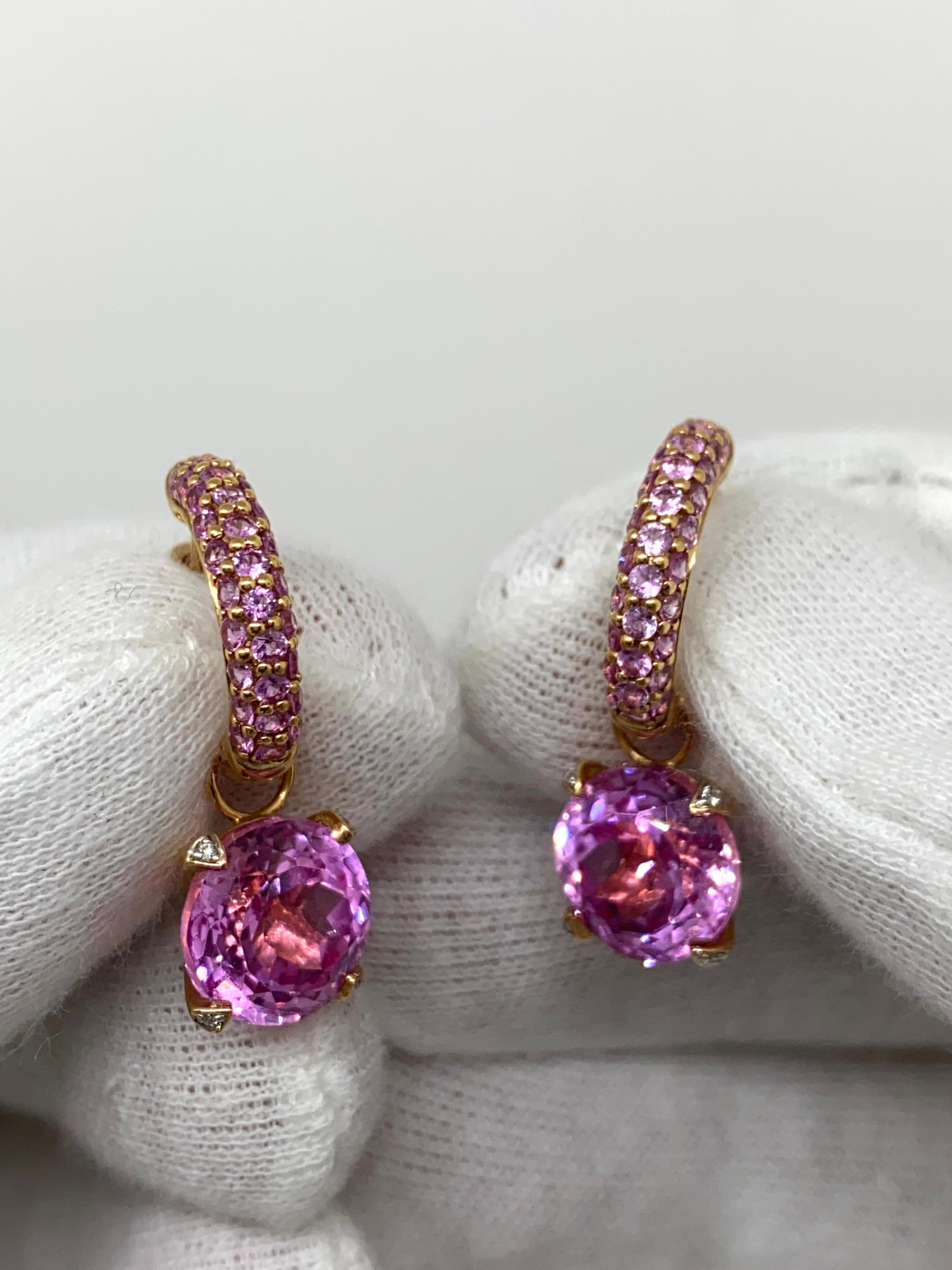 18Kt Rose Gold Drop Earrings Pink Sapphires 1.39 Carat, Pink Quartz & Diamonds 3