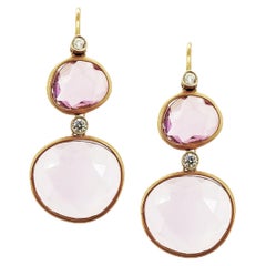 18kt rose gold earrings &  diamonds & amethyst flat faceted gems