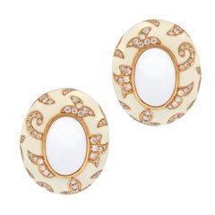 18kt Rose Gold Earrings with 1.00 Carat Diamonds and White Enamel