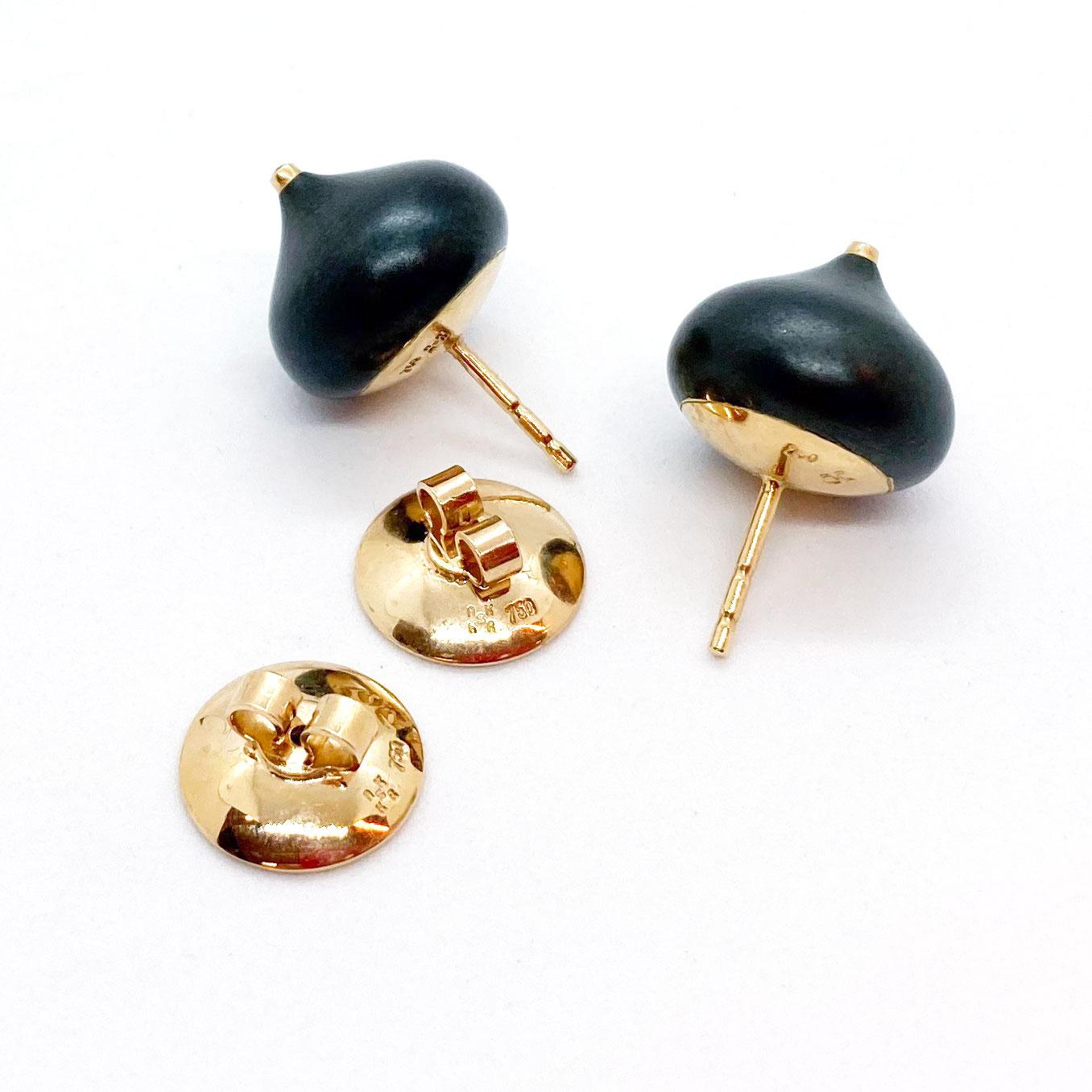 Contemporary 18 Karat Rose Gold Earrings with Blackened Steel and Diamonds For Sale