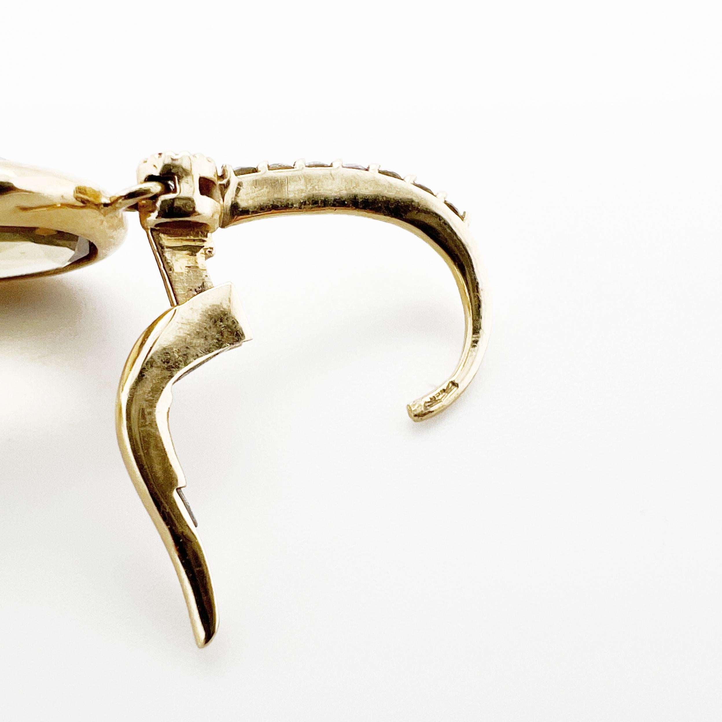 Modern 18kt rose gold earrings with diamonds & asymmetric smoky quartz For Sale