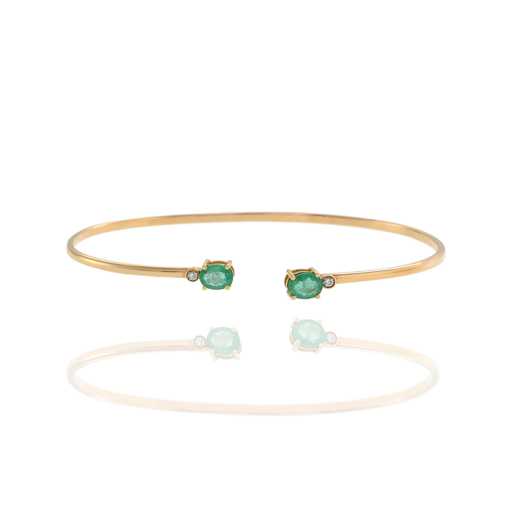 Modern 18KT Rose Gold Emerald And Diamond Bangle For Sale