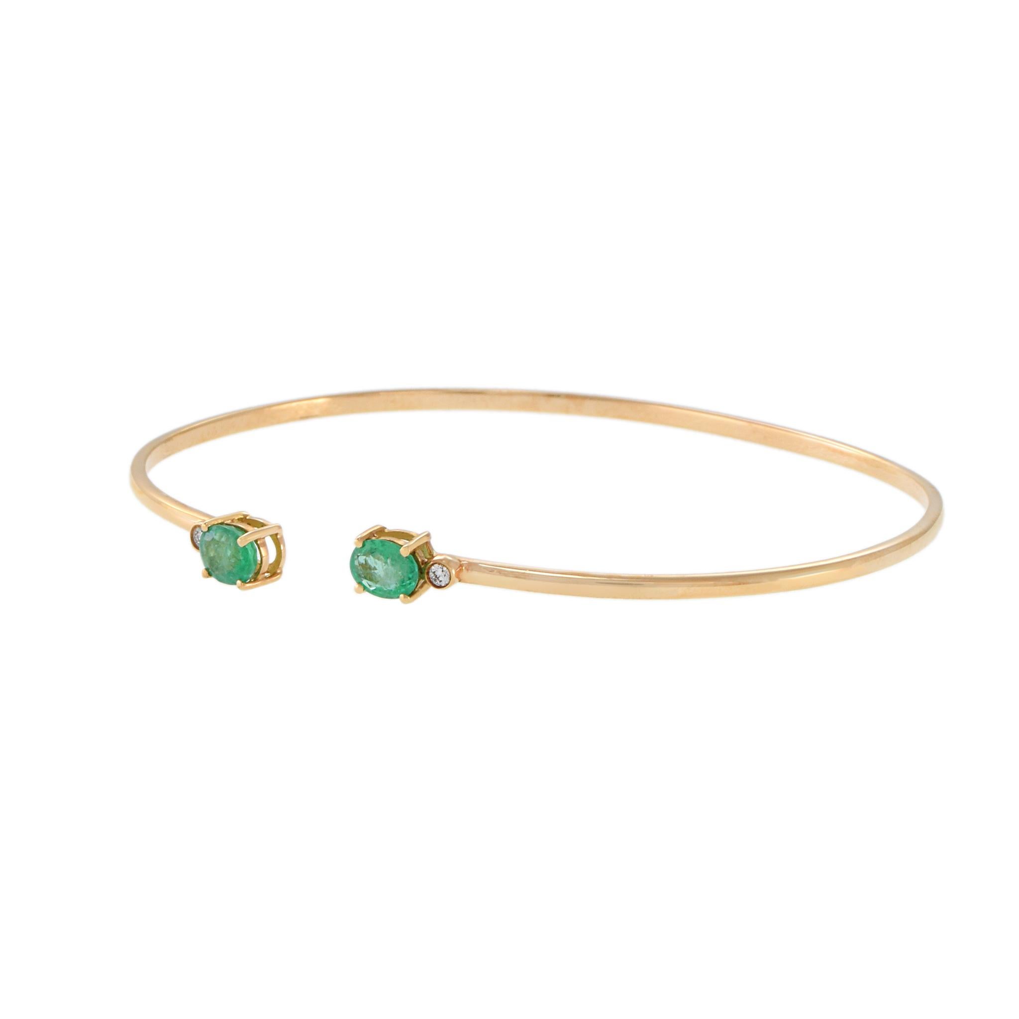 Oval Cut 18KT Rose Gold Emerald And Diamond Bangle For Sale
