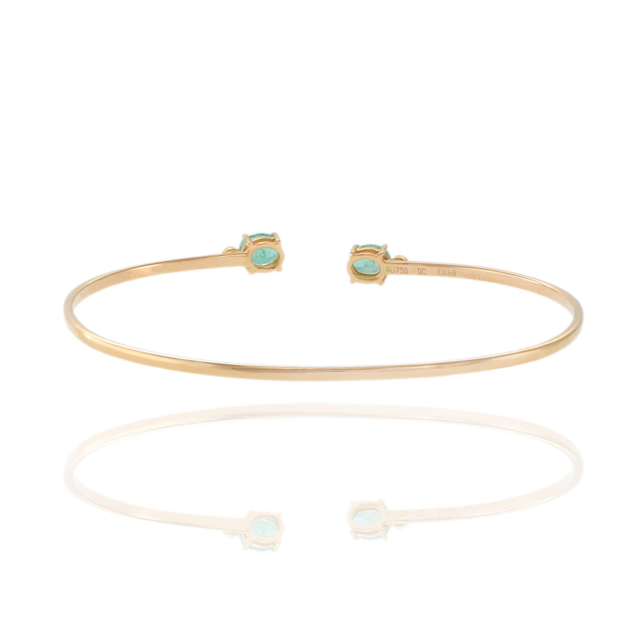 18KT Rose Gold Emerald And Diamond Bangle For Sale 1