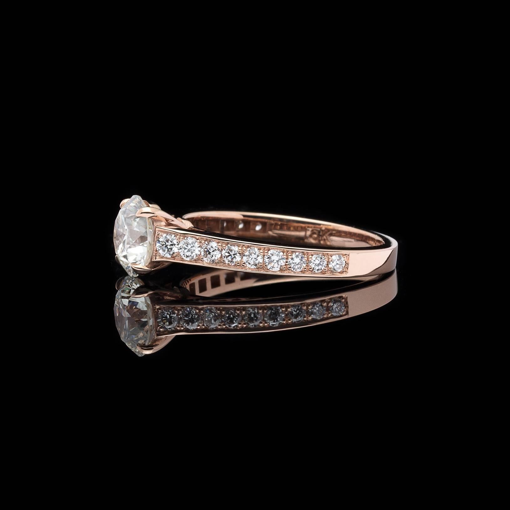 Donna Anello di fidanzamento in oro rosa 18 carati con diamante GIA da 1.18 carati in vendita