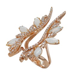 Bague mode en or rose 18 carats avec opales de taille marquise et diamants de 0,85 carat