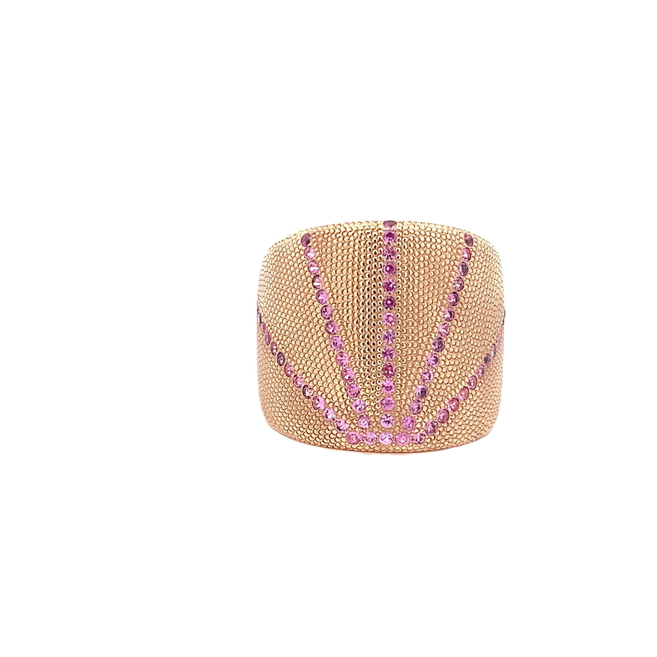 Contemporary 18Kt Rose Gold Garavelli Ring with pink sapphires stripes For Sale