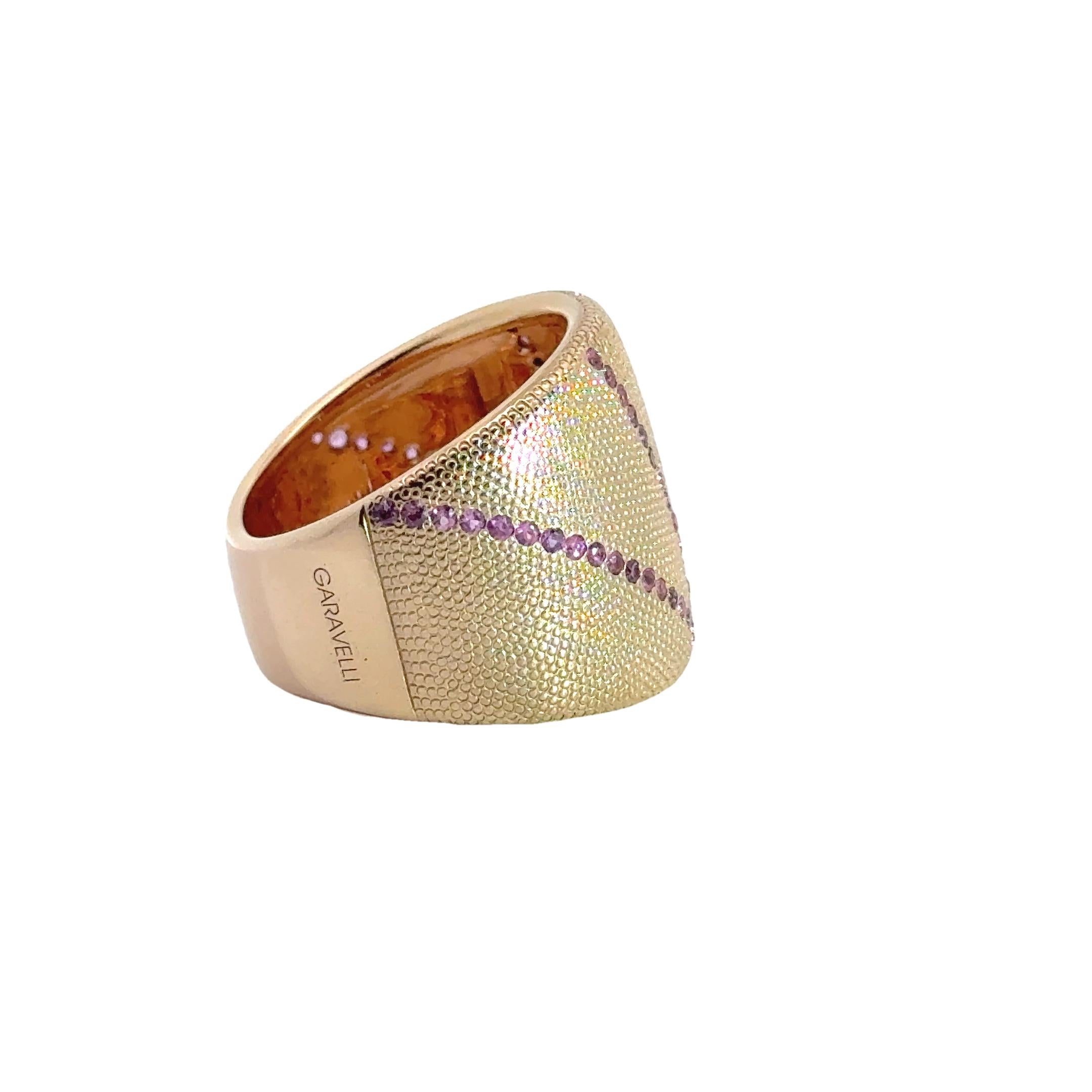 Women's 18Kt Rose Gold Garavelli Ring with pink sapphires stripes For Sale