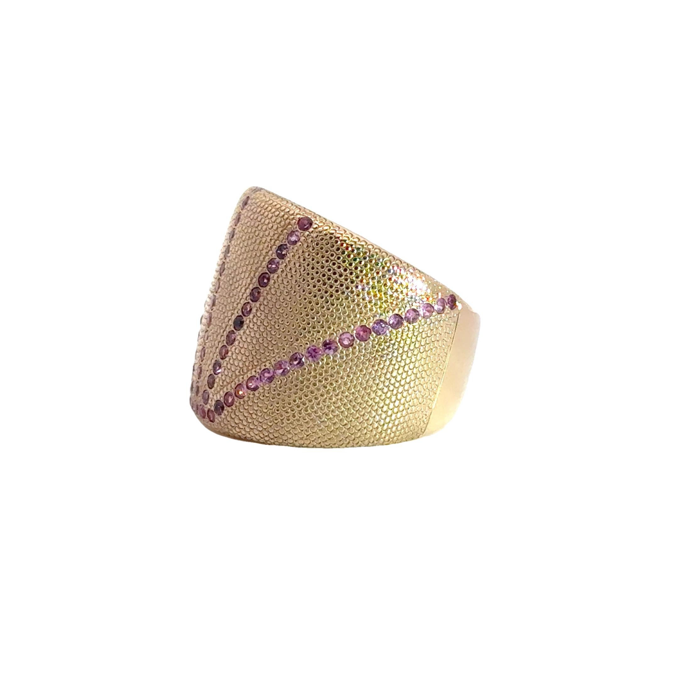 18Kt Rose Gold Garavelli Ring with pink sapphires stripes For Sale 2