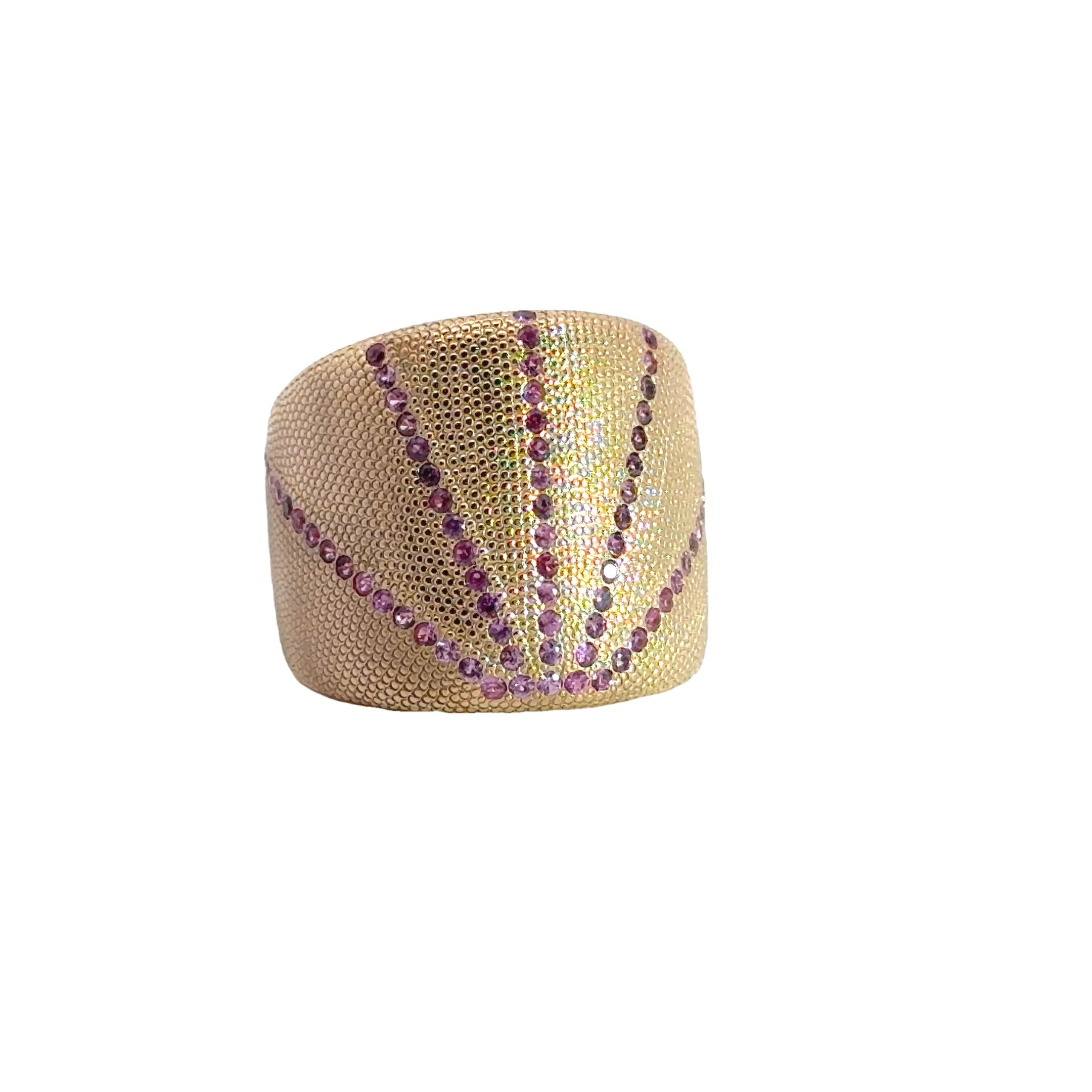 18Kt Rose Gold Garavelli Ring with pink sapphires stripes For Sale 3