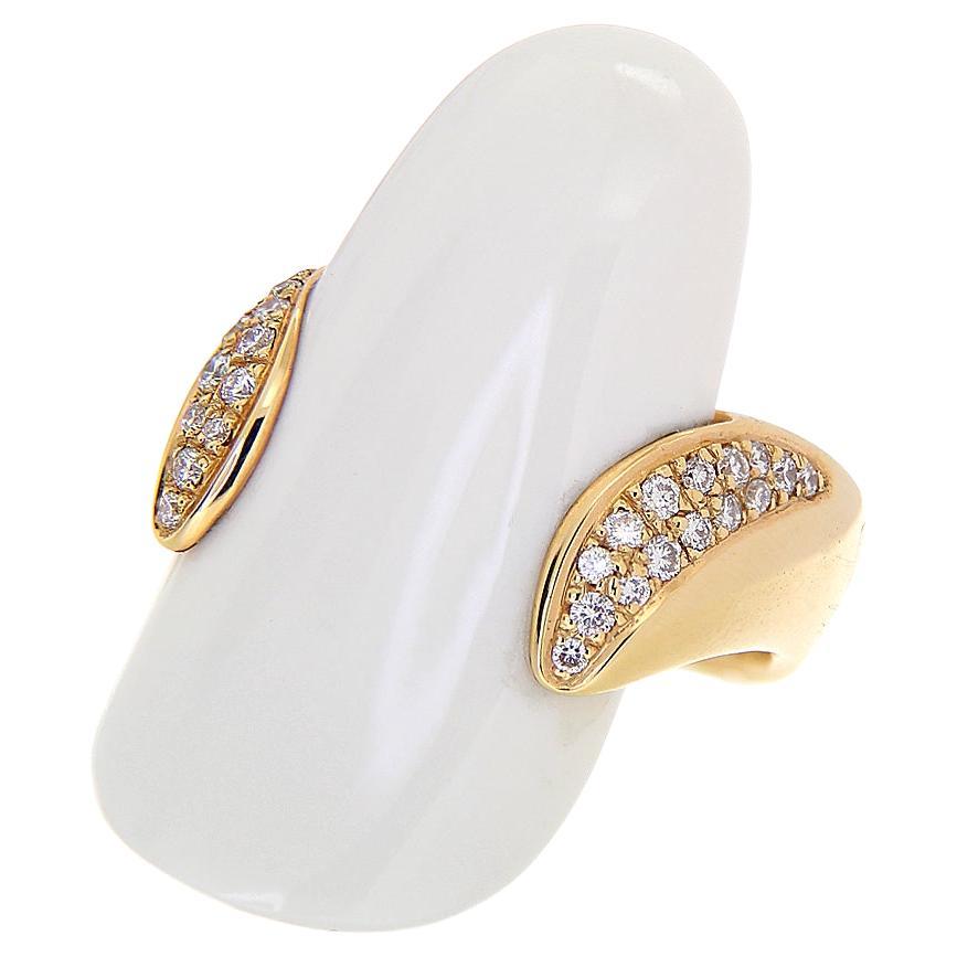 18k Rose Gold "Gavello" Signed Ring Kogolong White Stone White Diamonds 0.35ct For Sale