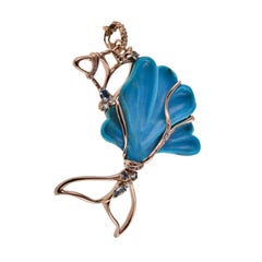 18 Karat Rose Gold Gr. 20.75, Engraved Turquois Gr. 7.90, Acquamarine, Necklace