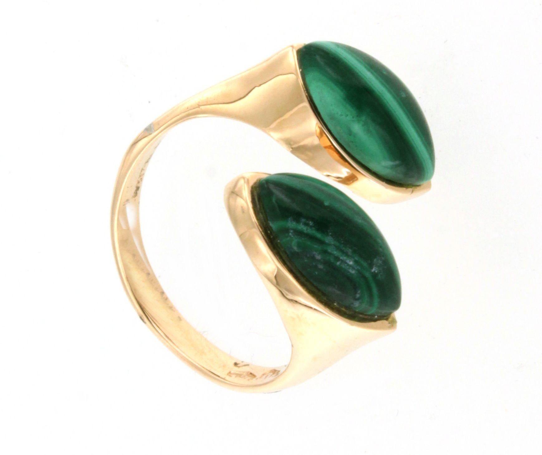 18Kt Rose Gold Green Natural Malachite Modern Fashion Design Cocktail Ring In New Condition For Sale In GALLARATE, IT