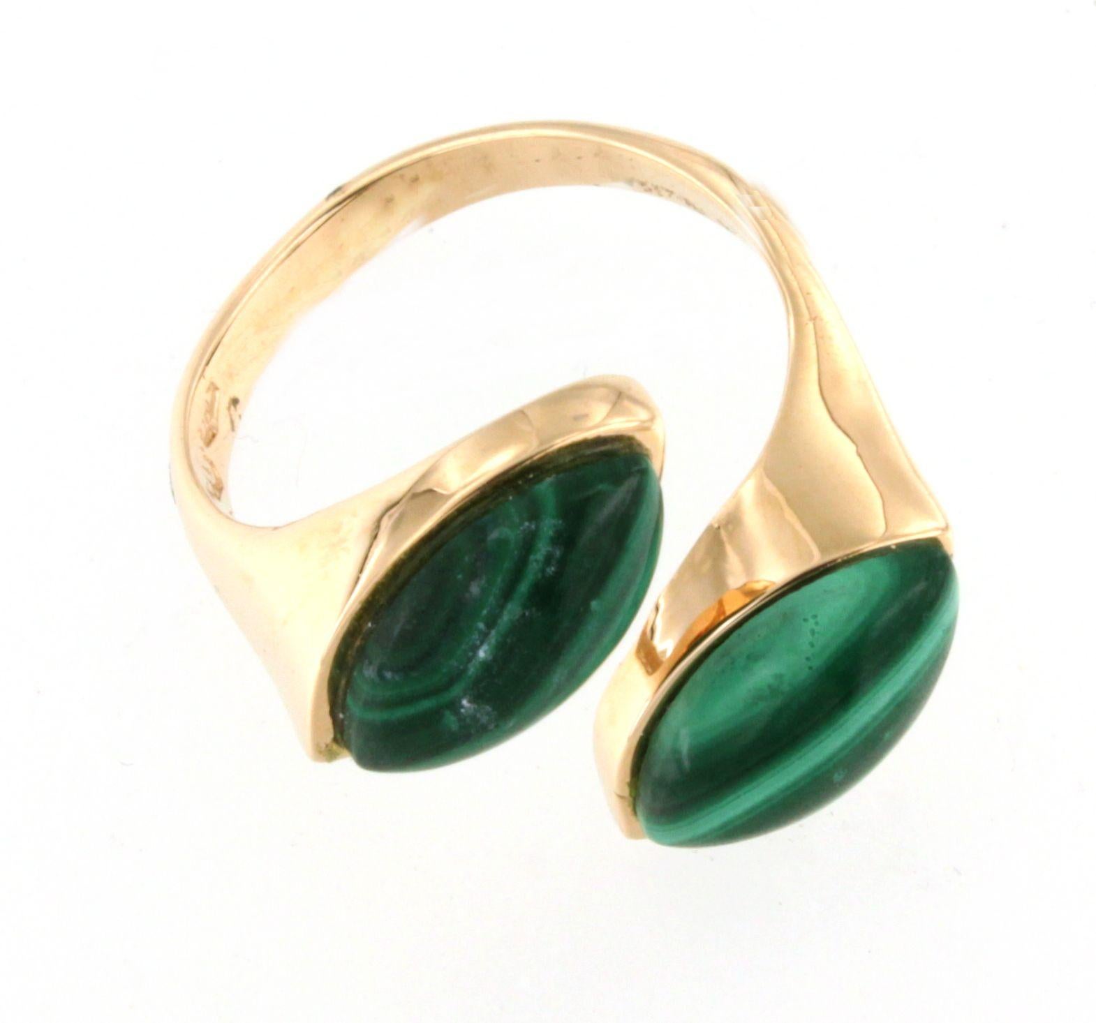 Women's or Men's 18Kt Rose Gold Green Natural Malachite Modern Fashion Design Cocktail Ring For Sale
