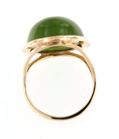18Kt Rose Gold Green Stone  Fashion Cocktail Modernist Modern Classic Ring