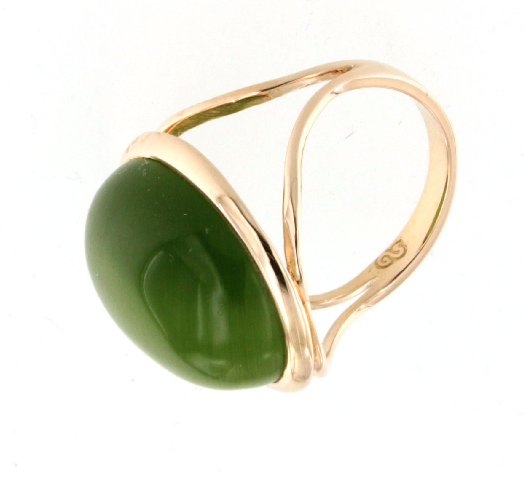 18Kt Rose Gold Green Stone  Fashion Cocktail Modernist Modern Classic Ring In New Condition For Sale In GALLARATE, IT