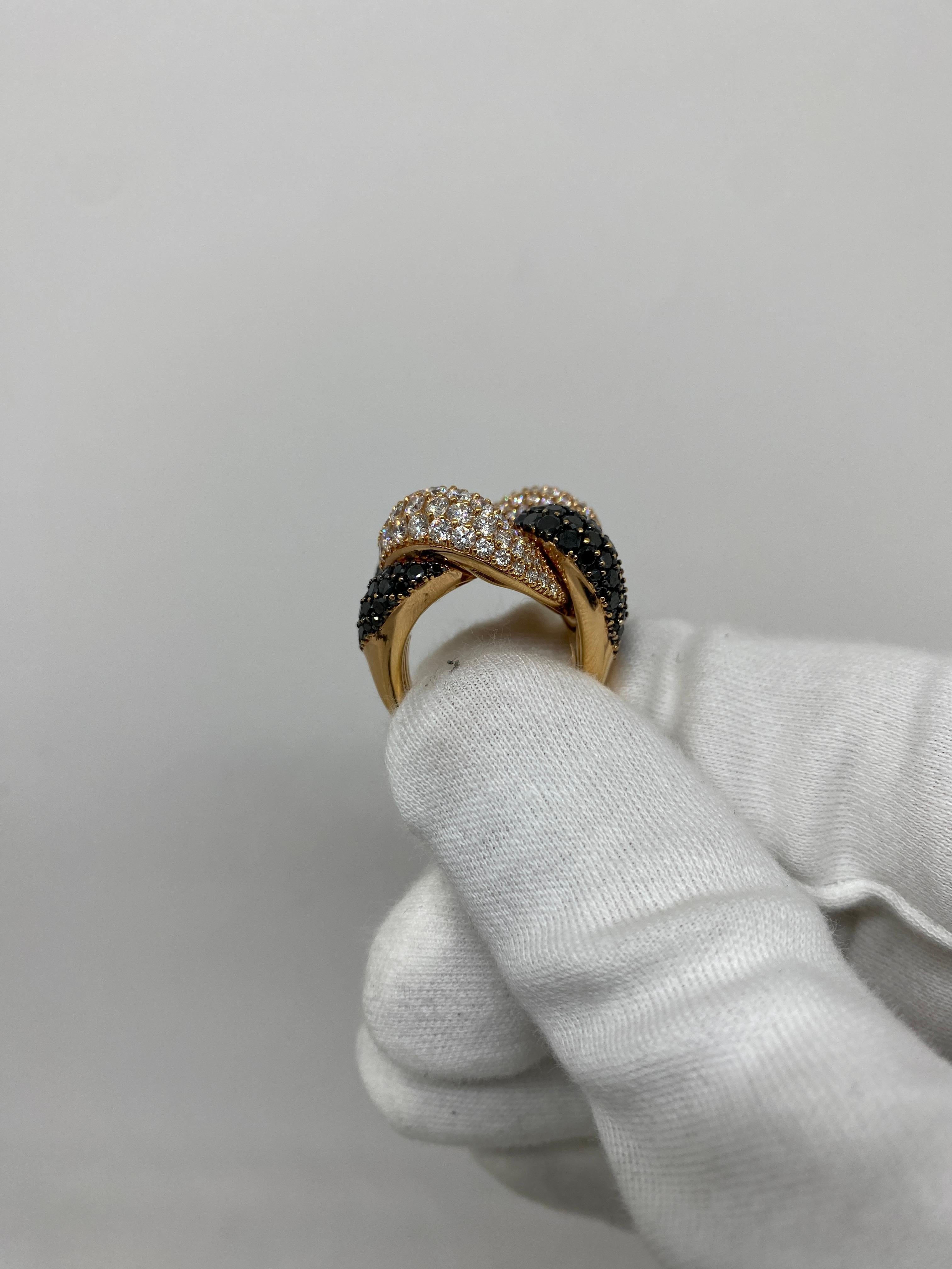 18Kt Rose Gold Groumette Ring VVS1 White & Black Diamonds 7.87 Ct In New Condition For Sale In Bergamo, BG