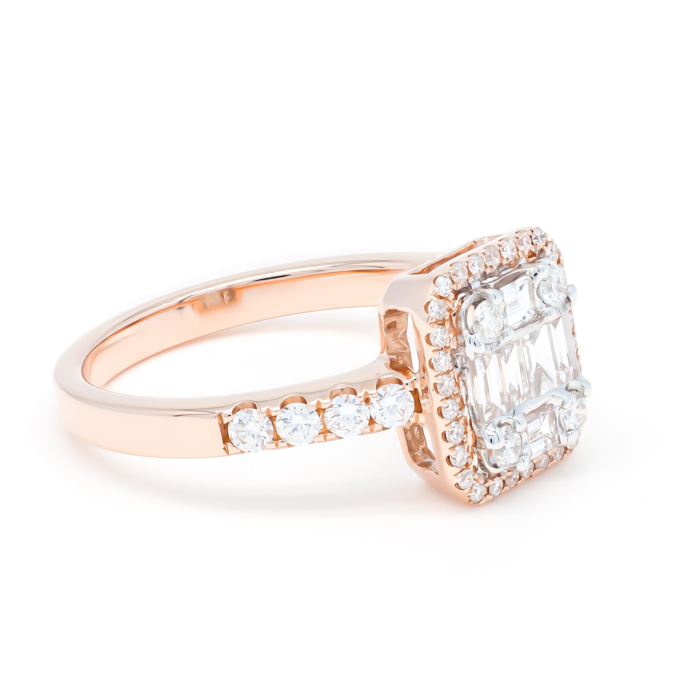 Art Nouveau 18KT Rose Gold Halo Cluster Natural Diamonds Bridal Vintage Ring R50440-1 For Sale