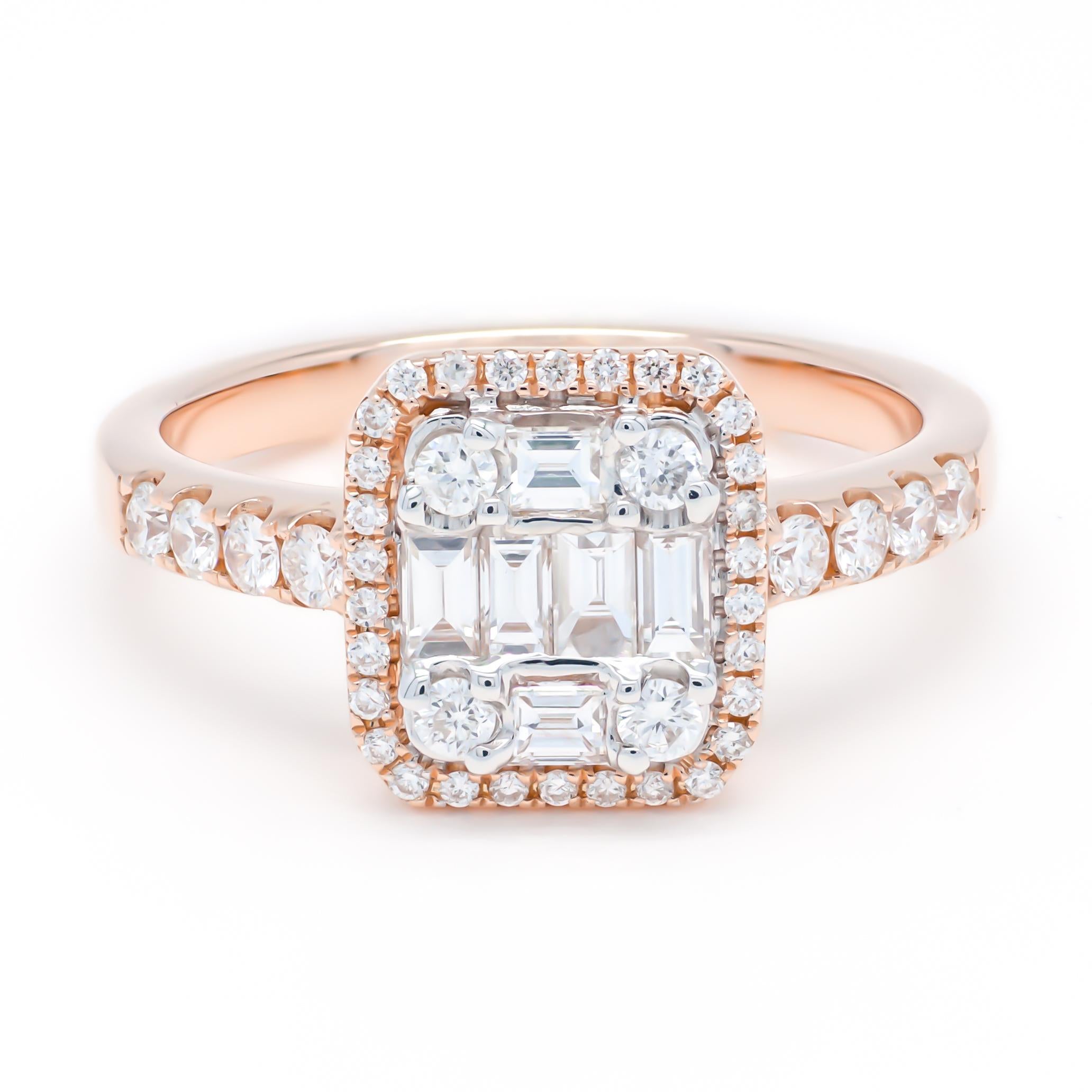 Rose Cut 18KT Rose Gold Halo Cluster Natural Diamonds Bridal Vintage Ring R50440-1 For Sale