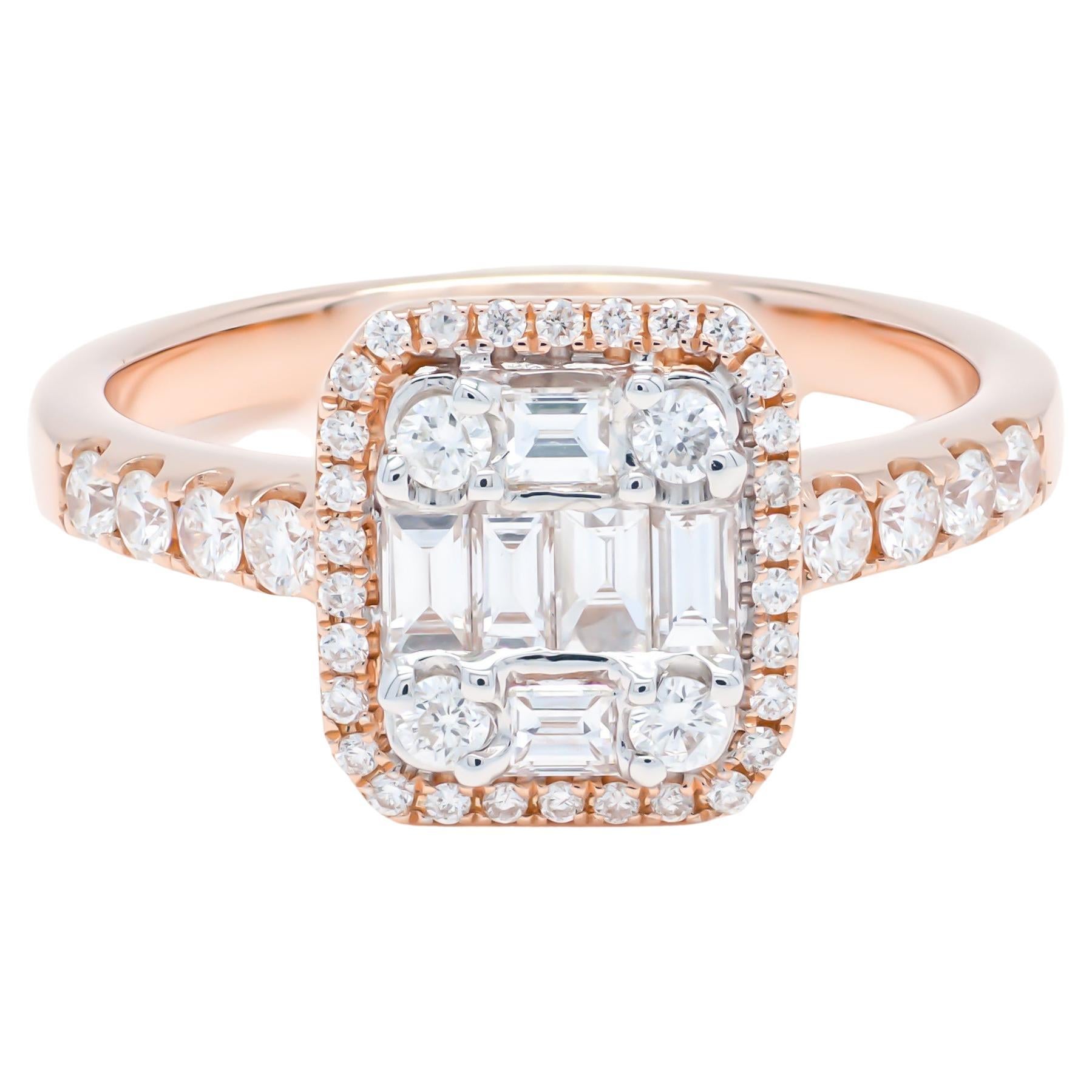 18KT Rose Gold Halo Cluster Natural Diamonds Bridal Vintage Ring R50440-1 For Sale