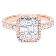 18KT Rose Gold Halo Cluster Natural Diamonds Bridal Vintage Ring R50440-1
