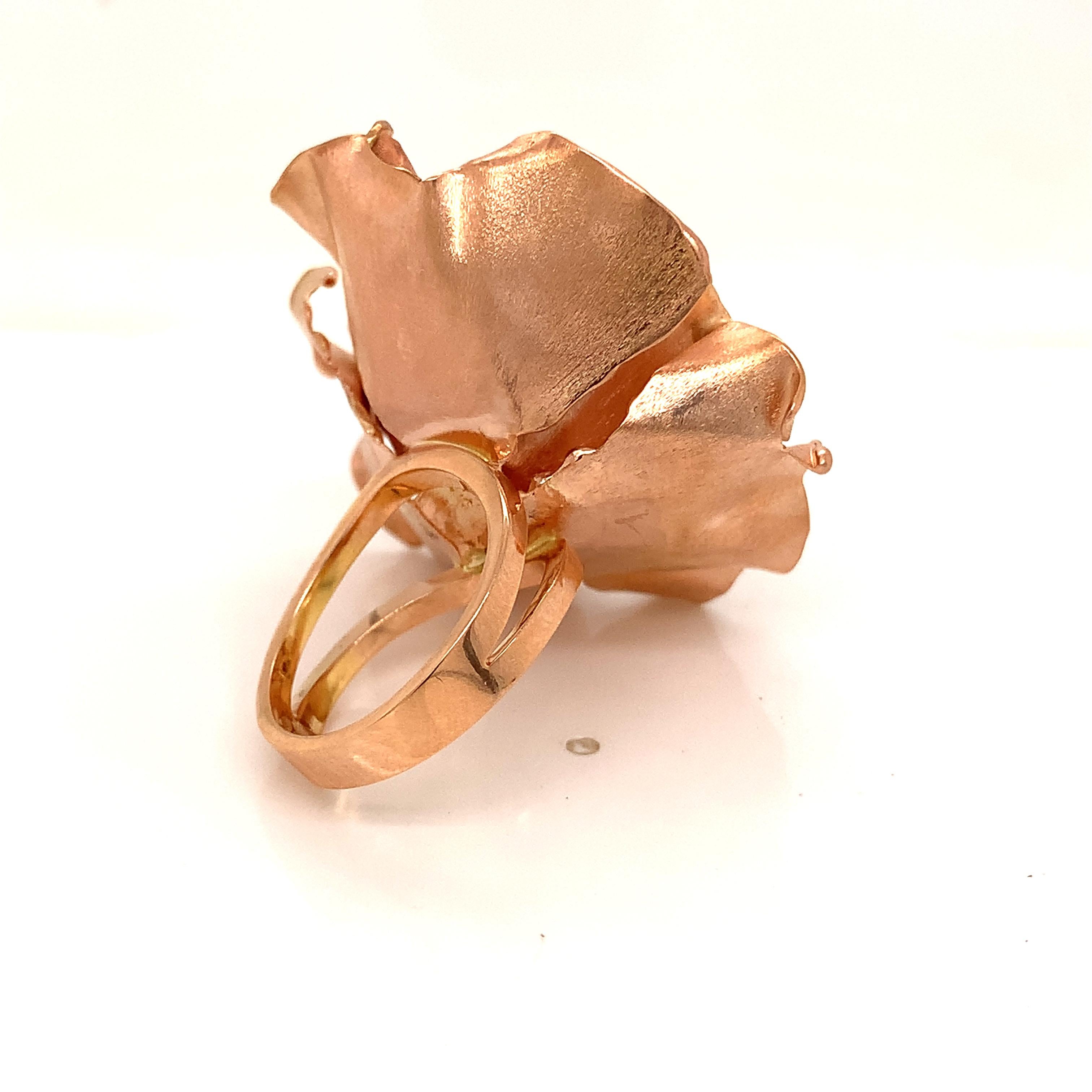 Modern 18KT Rose Gold Handmade Garavelli Flower Ring with White Diamonds