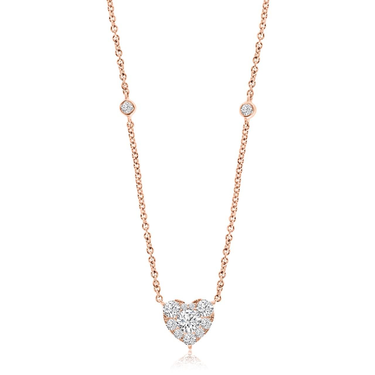 Contemporary 18 Karat Rose Gold Heart Shape Diamonds Cluster Necklace For Sale