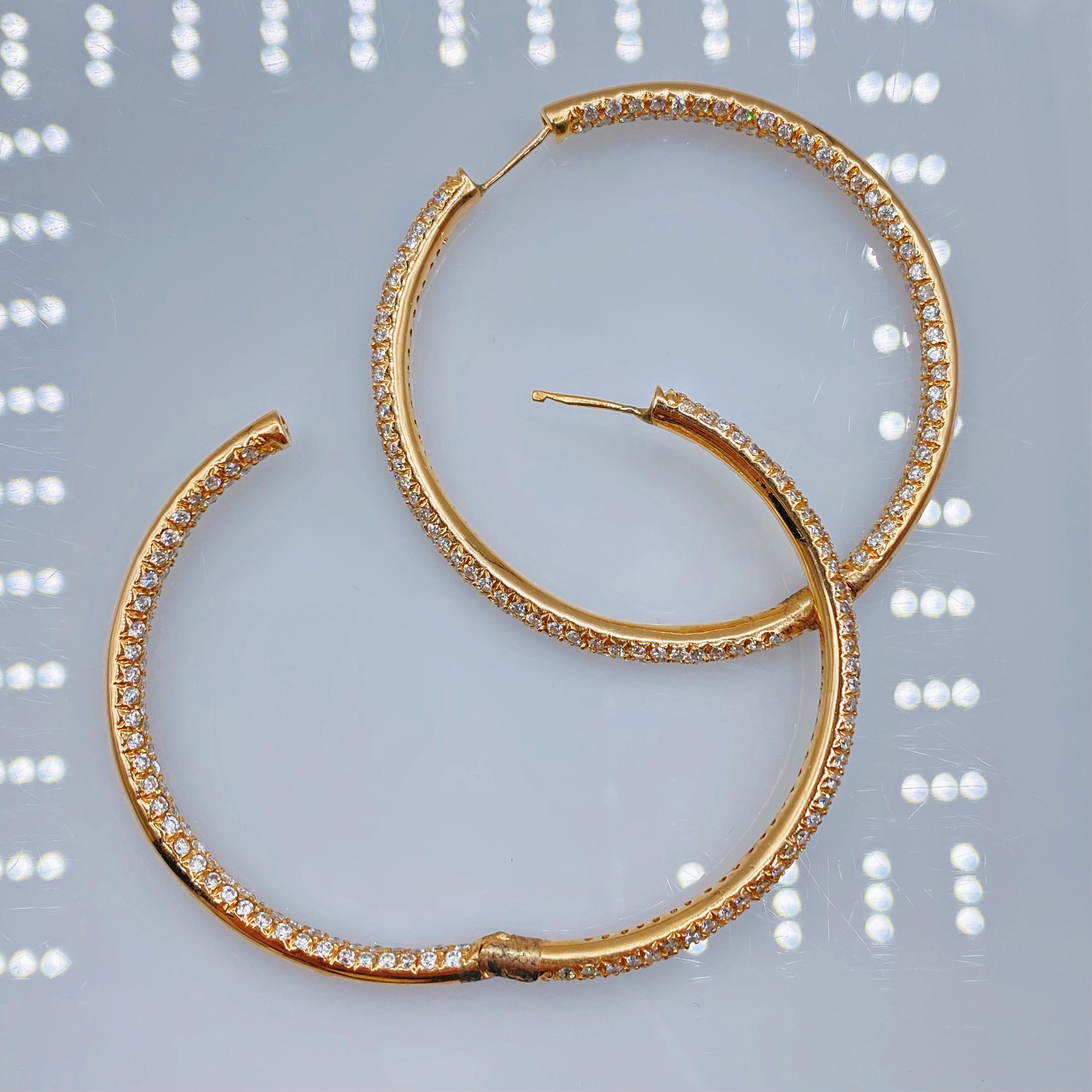 Modernist 18kt Rose Gold Hoop Earrings 9.17ct Diamonds For Sale