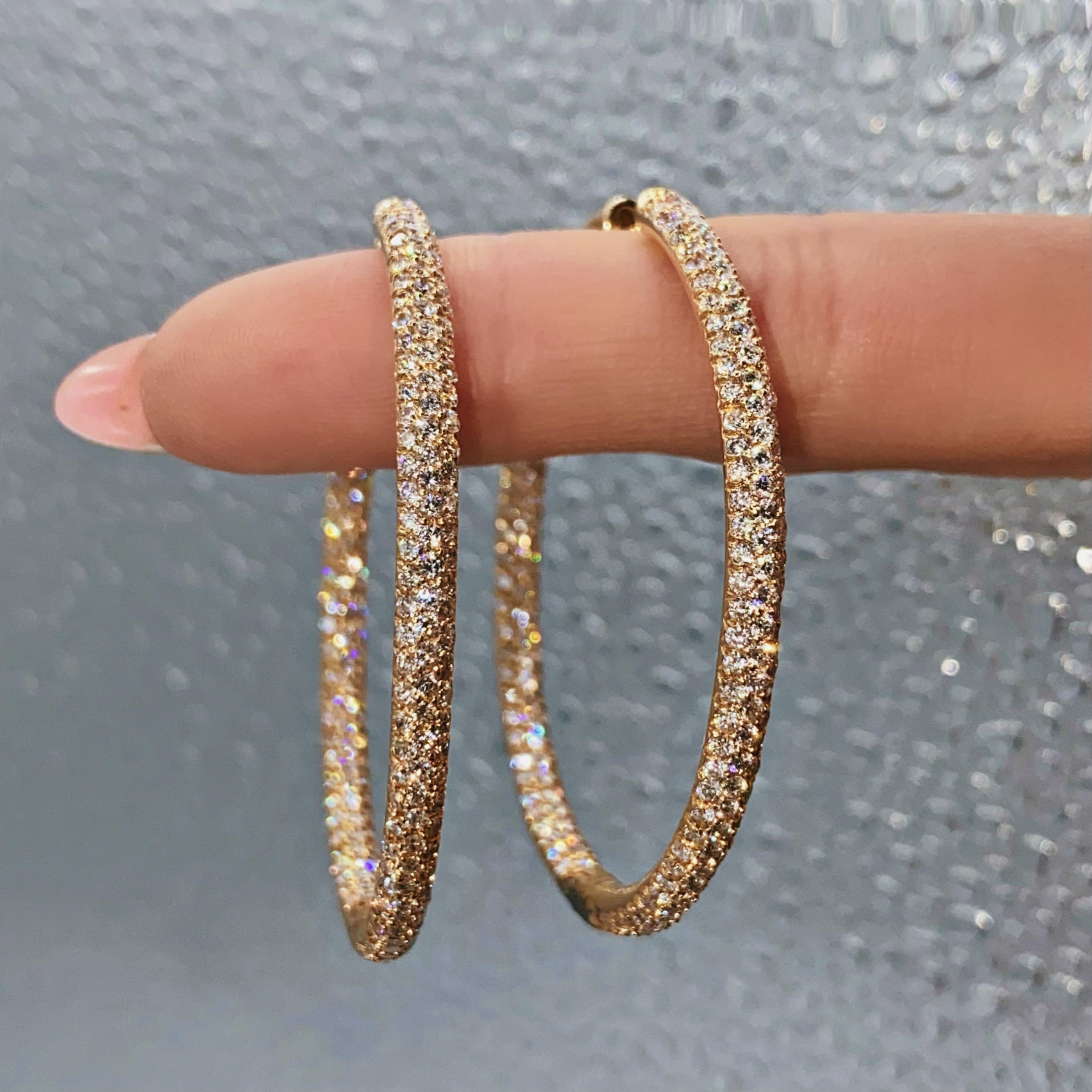 18kt Rose Gold Hoop Earrings 9.17ct Diamonds In New Condition For Sale In New York, NY