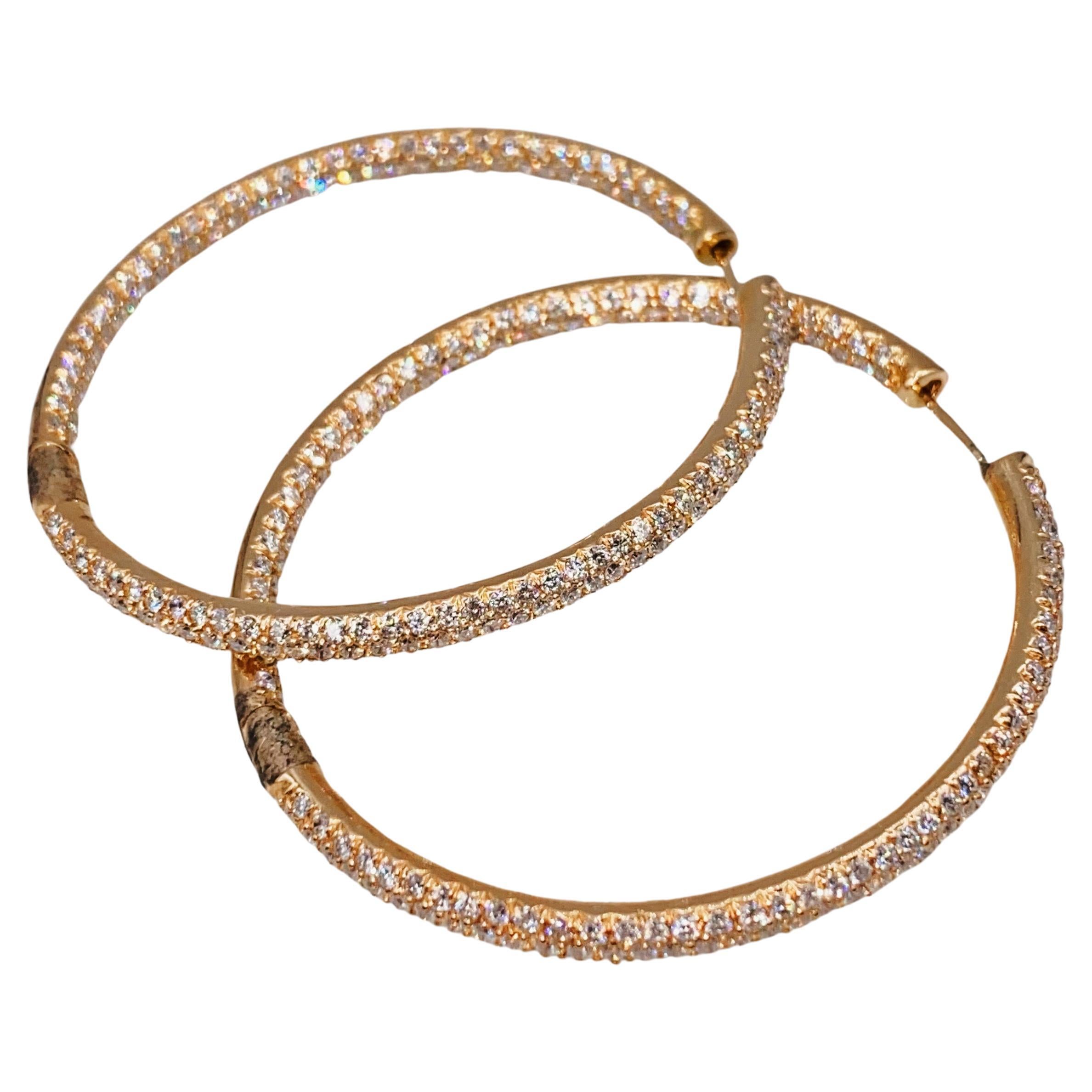 18kt Rose Gold Hoop Earrings 9.17ct Diamonds For Sale