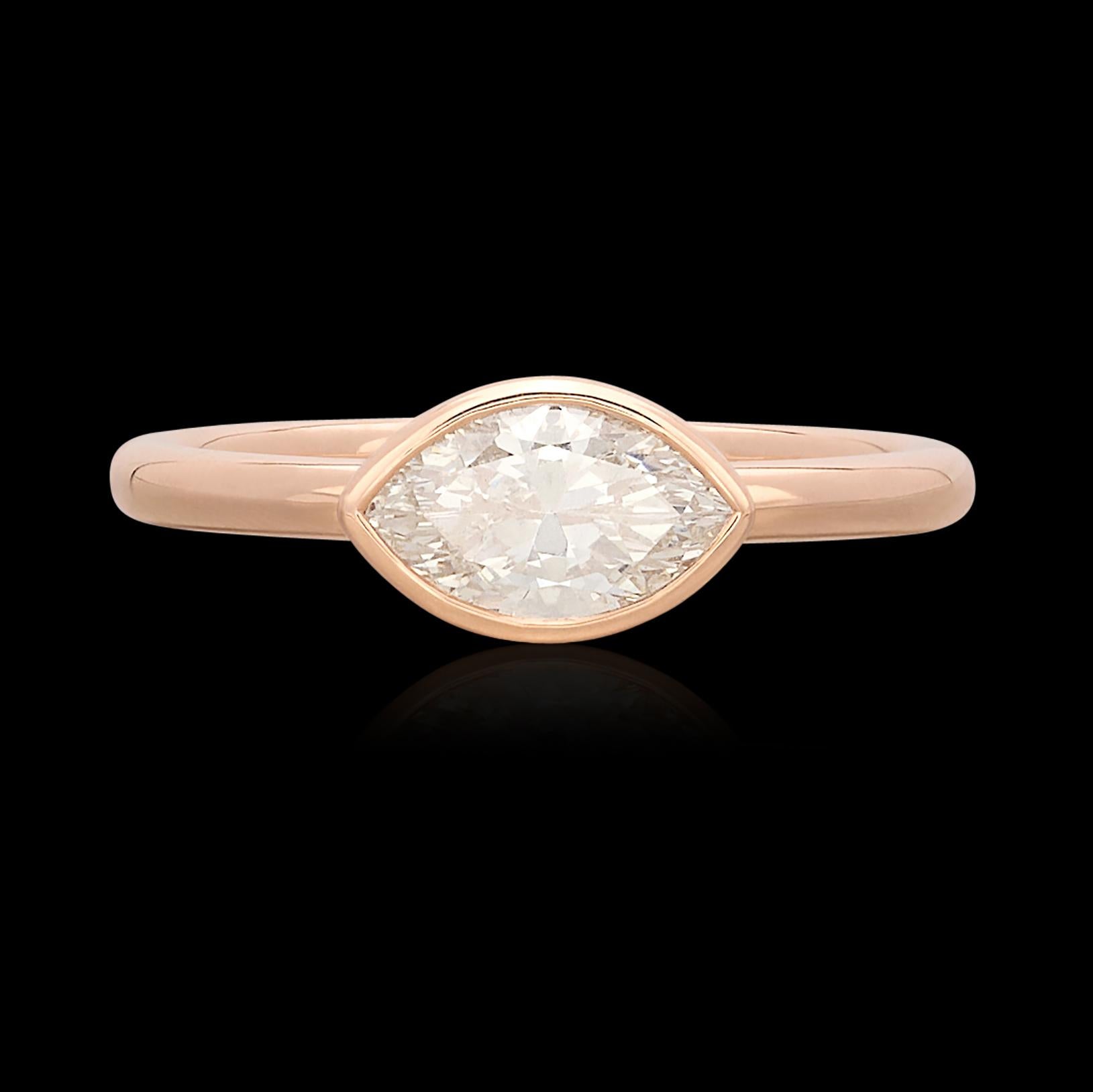 Marquise Cut 18kt Rose Gold Horizontal Set Marquise Diamond Ring For Sale