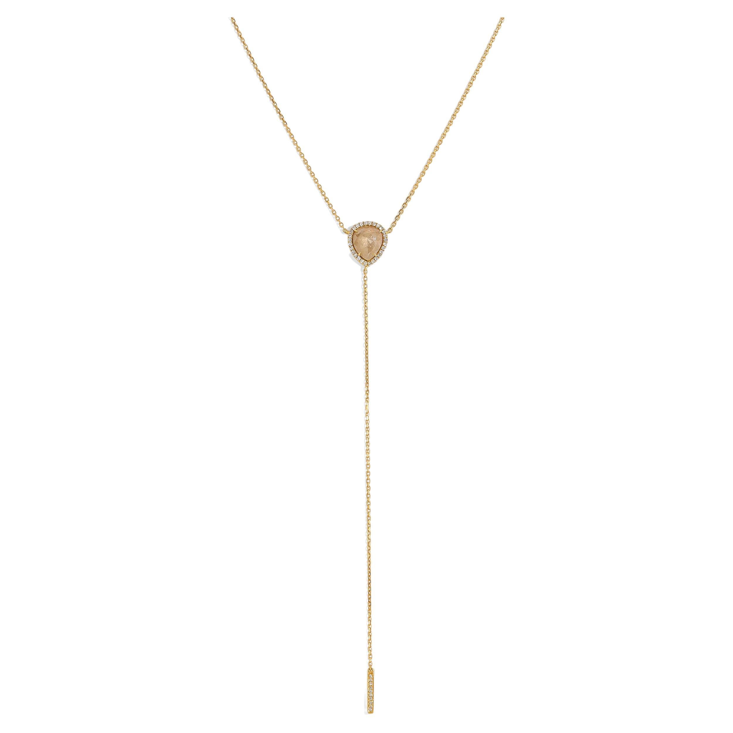 18 Karat Rose Gold Lariat Rough Diamond Necklace 1.72 Carat For Sale