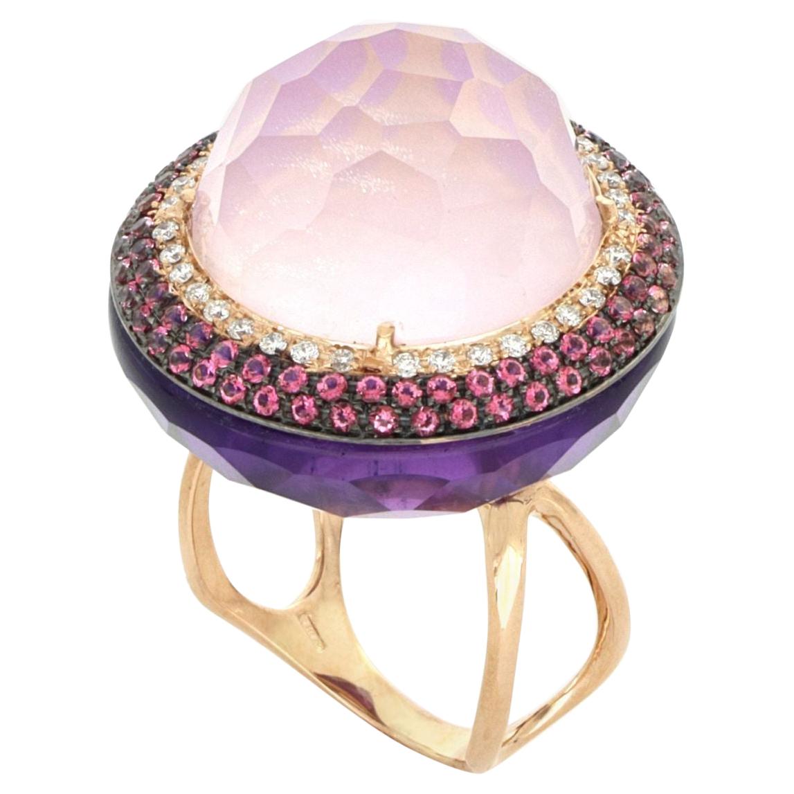 18kt Rose Gold Les Bonbons Big Pink Rounded Cocktail Ring with Diamonds
