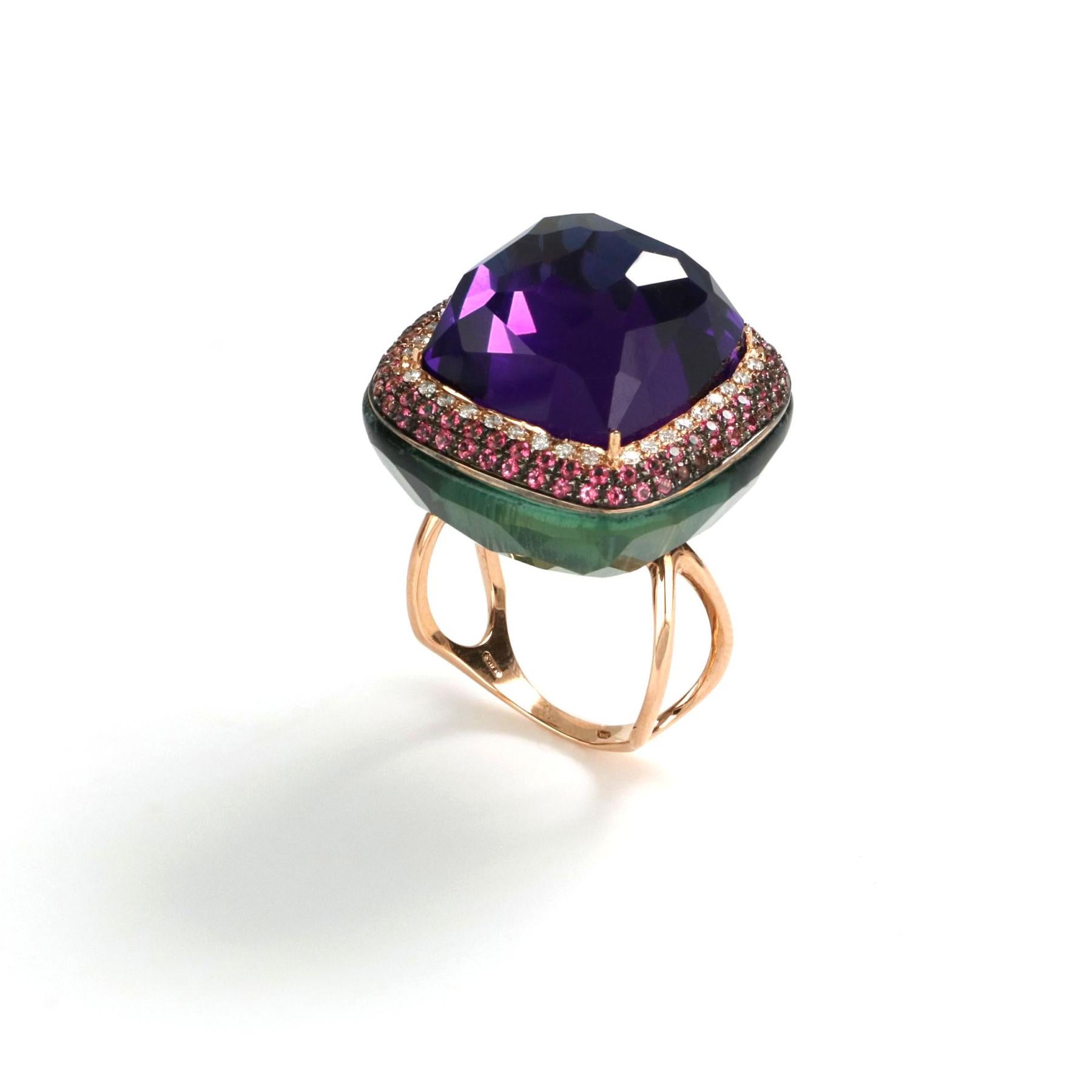 For Sale:  18kt Rose Gold Les Bonbons Blue Squared Cocktail Ring with Diamonds 6