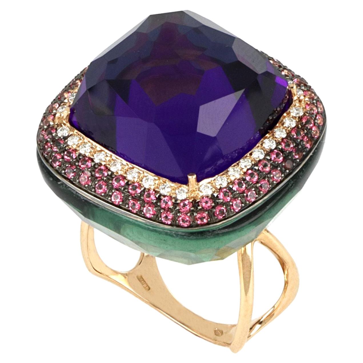 For Sale:  18kt Rose Gold Les Bonbons Blue Squared Cocktail Ring with Diamonds