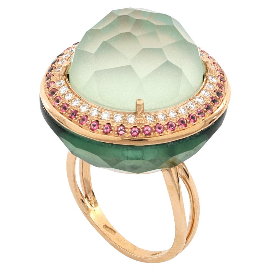 18kt Rose Gold Les Bonbons Green Rounded Cocktail Ring with Diamonds
