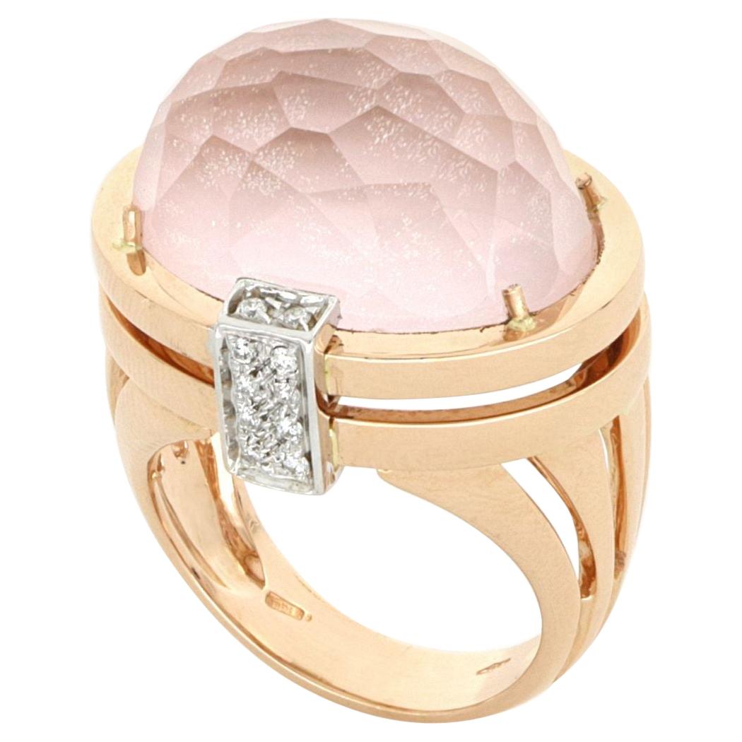 18 Karat Roségold Les Bonbons Paris Rosa Quarz Cocktail-Ring mit Diamanten