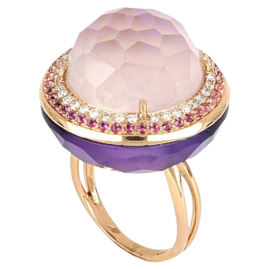 18kt Rose Gold Les Bonbons Pink Rounded Cocktail Ring with Diamonds