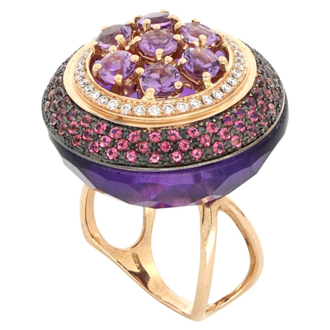 18kt Rose Gold Les Bonbons Rounded Purple Cocktail Ring with Diamonds