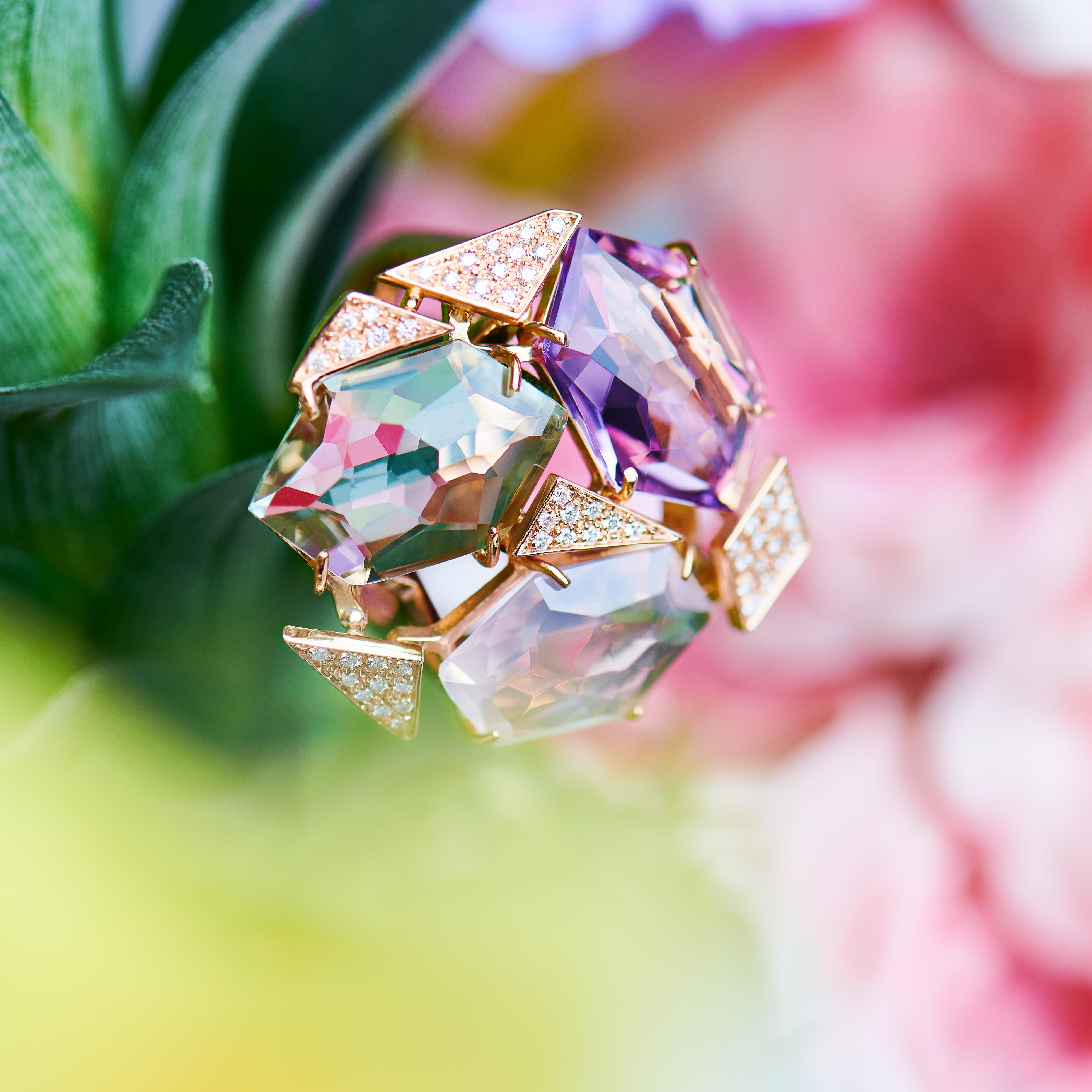 En vente :  Les Gemmes Grande bague multicolore en or rose 18 carats avec améthyste et diamants 3