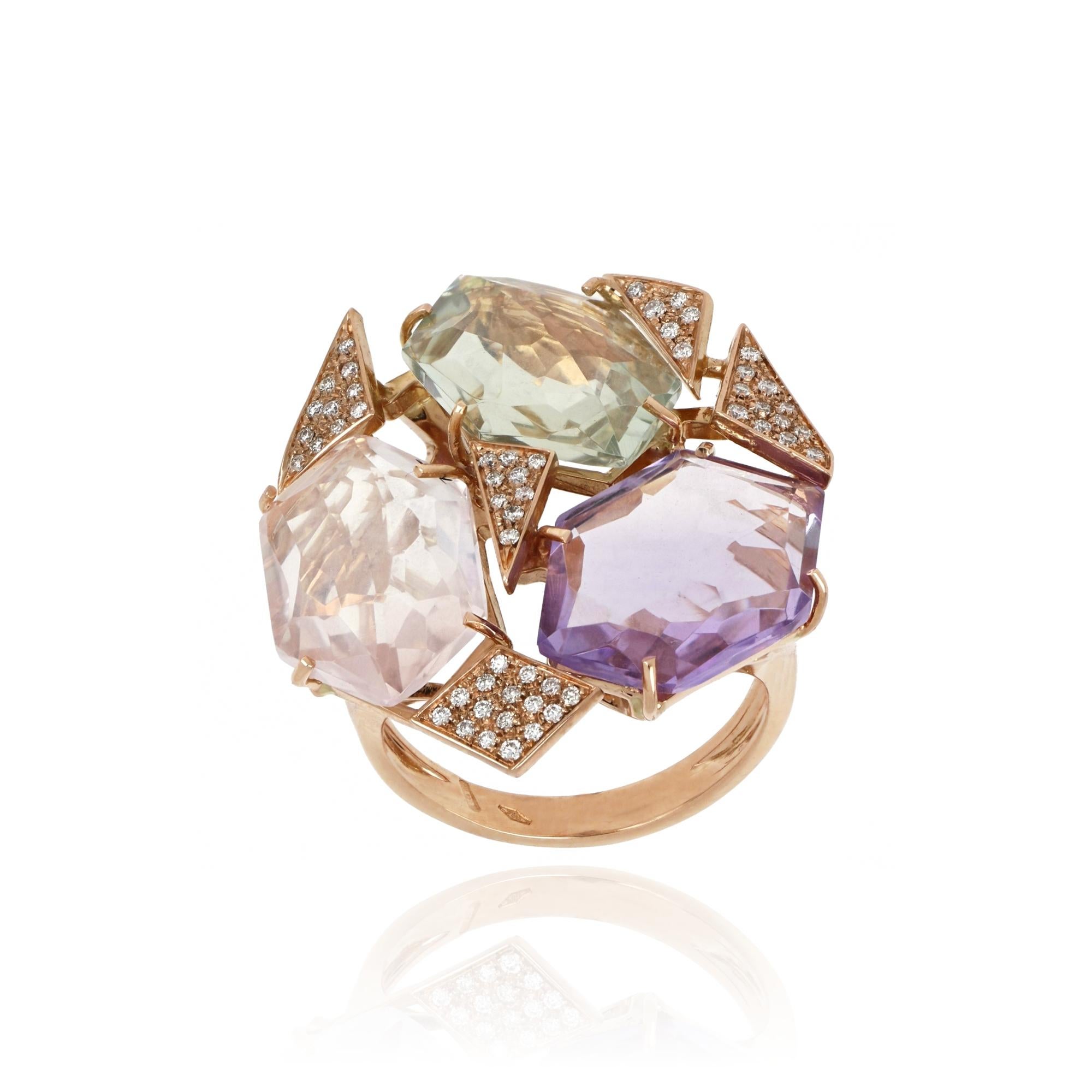 For Sale:  18kt Rose Gold Les Gemmes Big Multicolor Ring with Amethyst and Diamonds 4